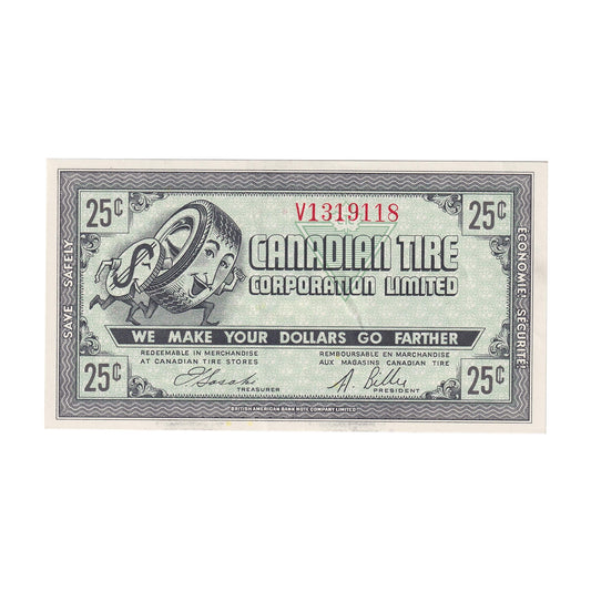 G7-E-V1 Plain V 1972 Canadian Tire Coupon 25 Cents EF-AU