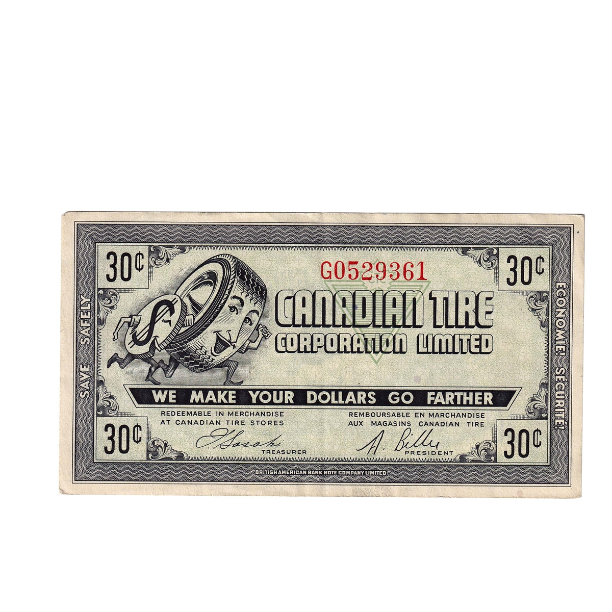 G7-F-G1 Thin 30 1972 Canadian Tire Coupon 30 Cents Extra Fine