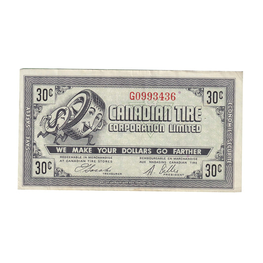 G7-F-G3 Bold 30 1972 Canadian Tire Coupon 30 Cents VF-EF