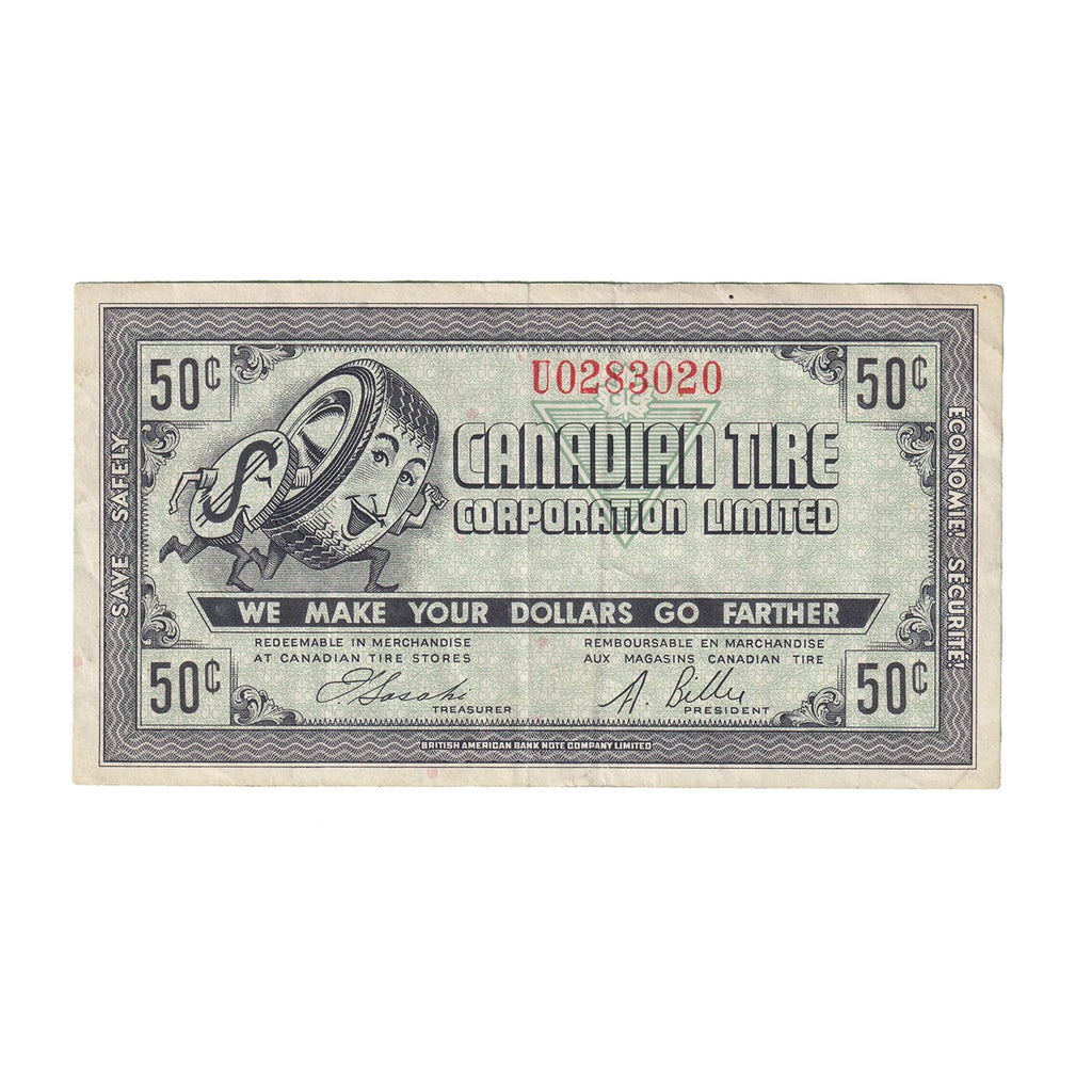 G7-J-U 1972 Canadian Tire Coupon 50 Cents Very Fine