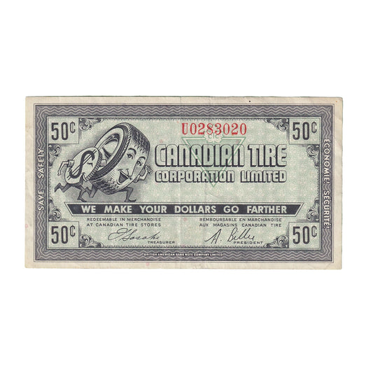 G7-J-U 1972 Canadian Tire Coupon 50 Cents Very Fine