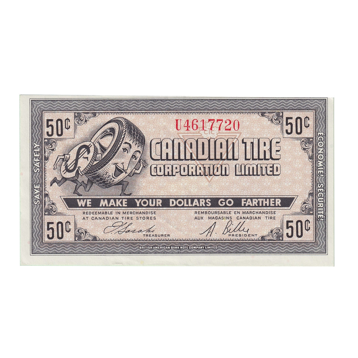 G8-D-U2 Serifs 1978 Canadian Tire Coupon 50 Cents AU-UNC
