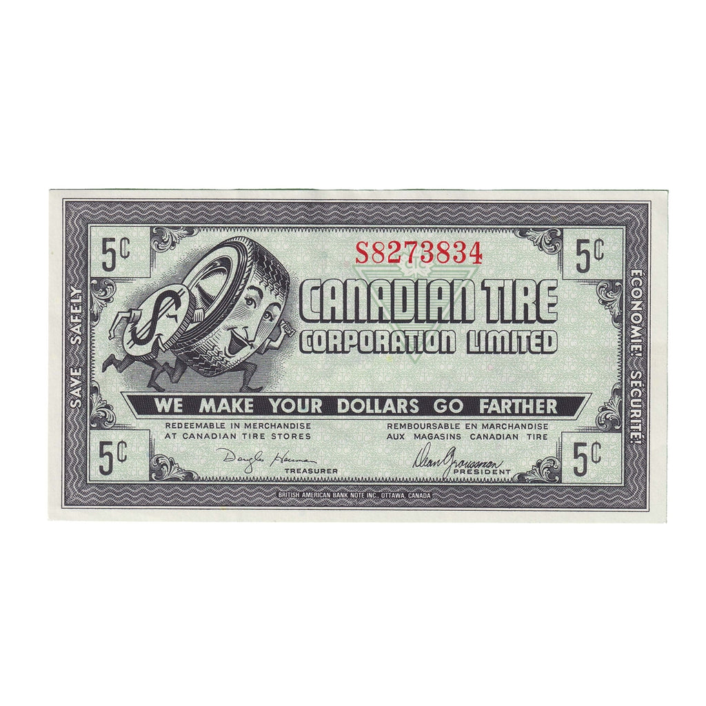G9-A-S2a Small Serifs 1985 Canadian Tire Coupon 5 Cents Almost Uncirculated
