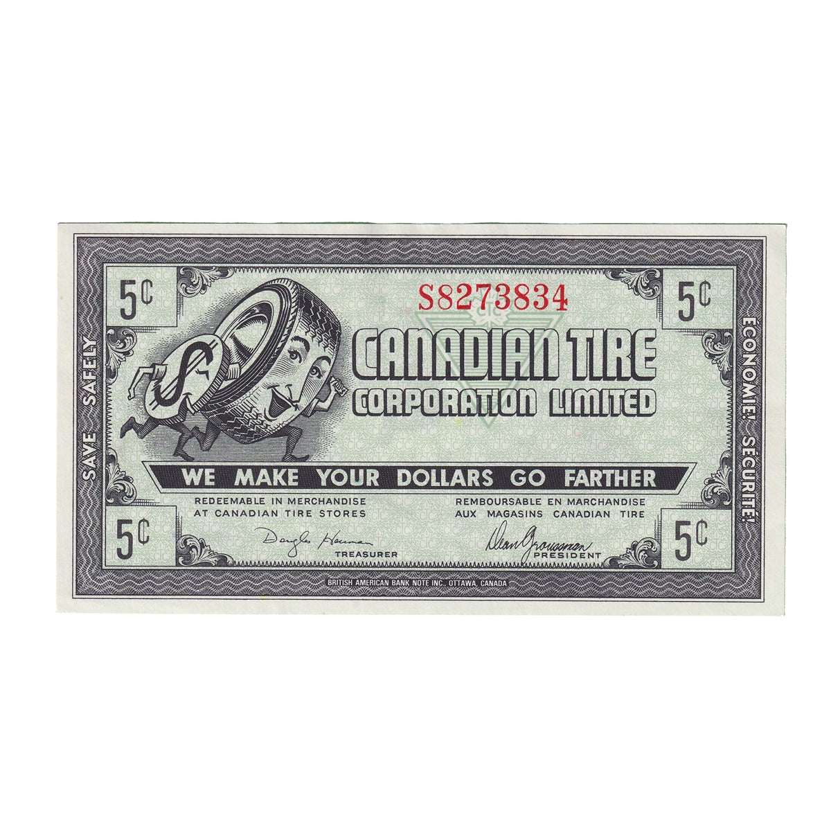 G9-A-S2a Small Serifs 1985 Canadian Tire Coupon 5 Cents Almost Uncirculated