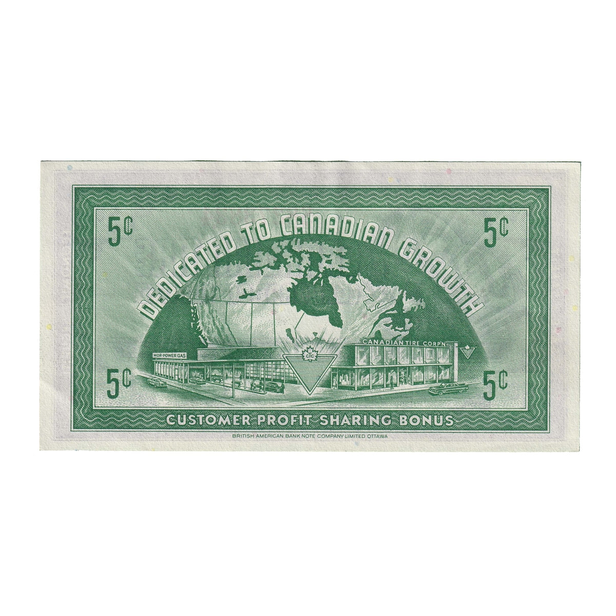 G9-A-S2a Small Serifs 1985 Canadian Tire Coupon 5 Cents Almost Uncirculated