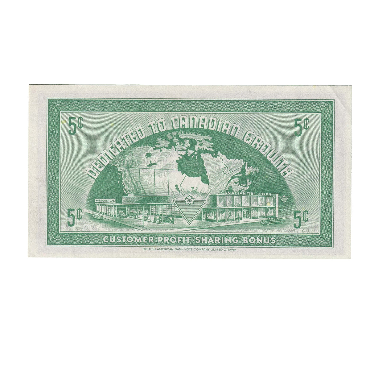 G9-A-S2b Inverted Serifs 1985 Canadian Tire Coupon 5 Cents Almost Uncirculated