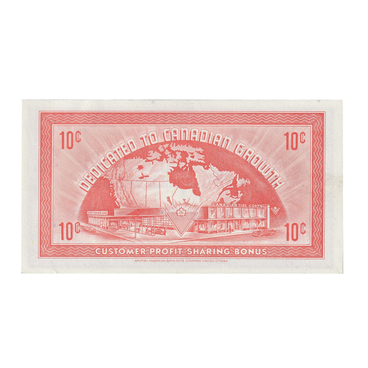 G9-B-T2 Small Serifs 1985 Canadian Tire Coupon 10 Cents Almost Uncirculated