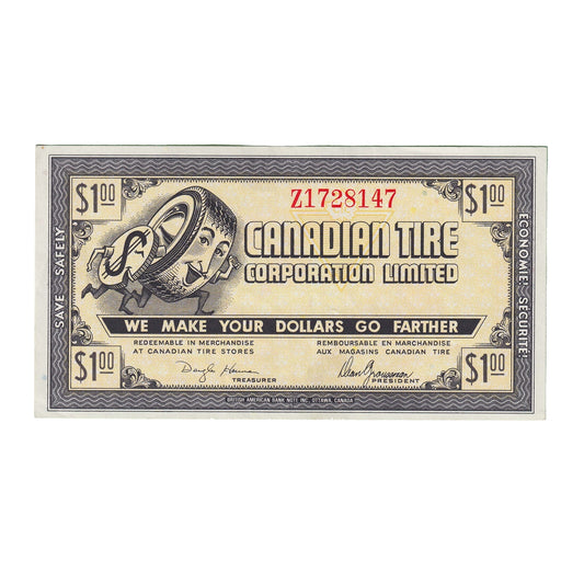 G9-E-Z1 Large Serifs 1985 Canadian Tire Coupon $1.00 AU-UNC