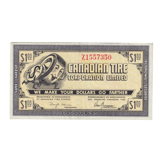 G9-E-Z2 Small Serifs 1985 Canadian Tire Coupon $1.00 VF-EF