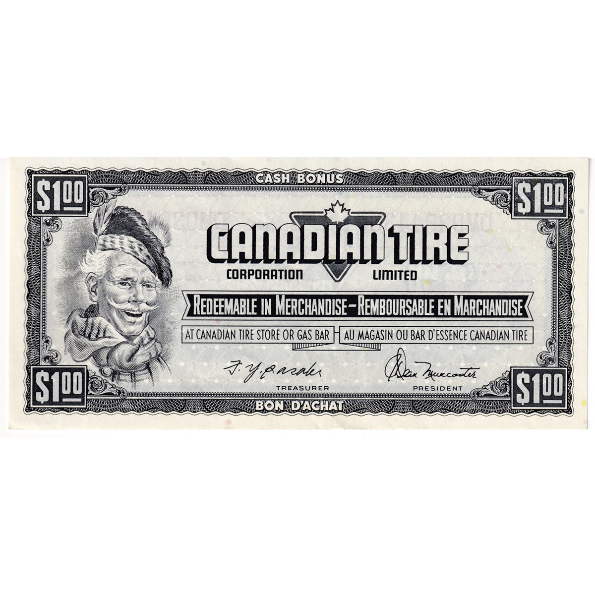 S4-F-DM1 1974 Canadian Tire Coupon $1.00 Almost Uncirculated