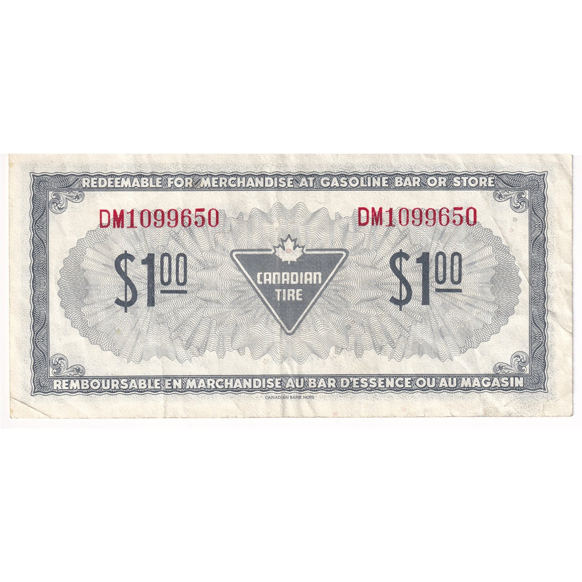 S4-F-DM1 1974 Canadian Tire Coupon $1.00 Very Fine