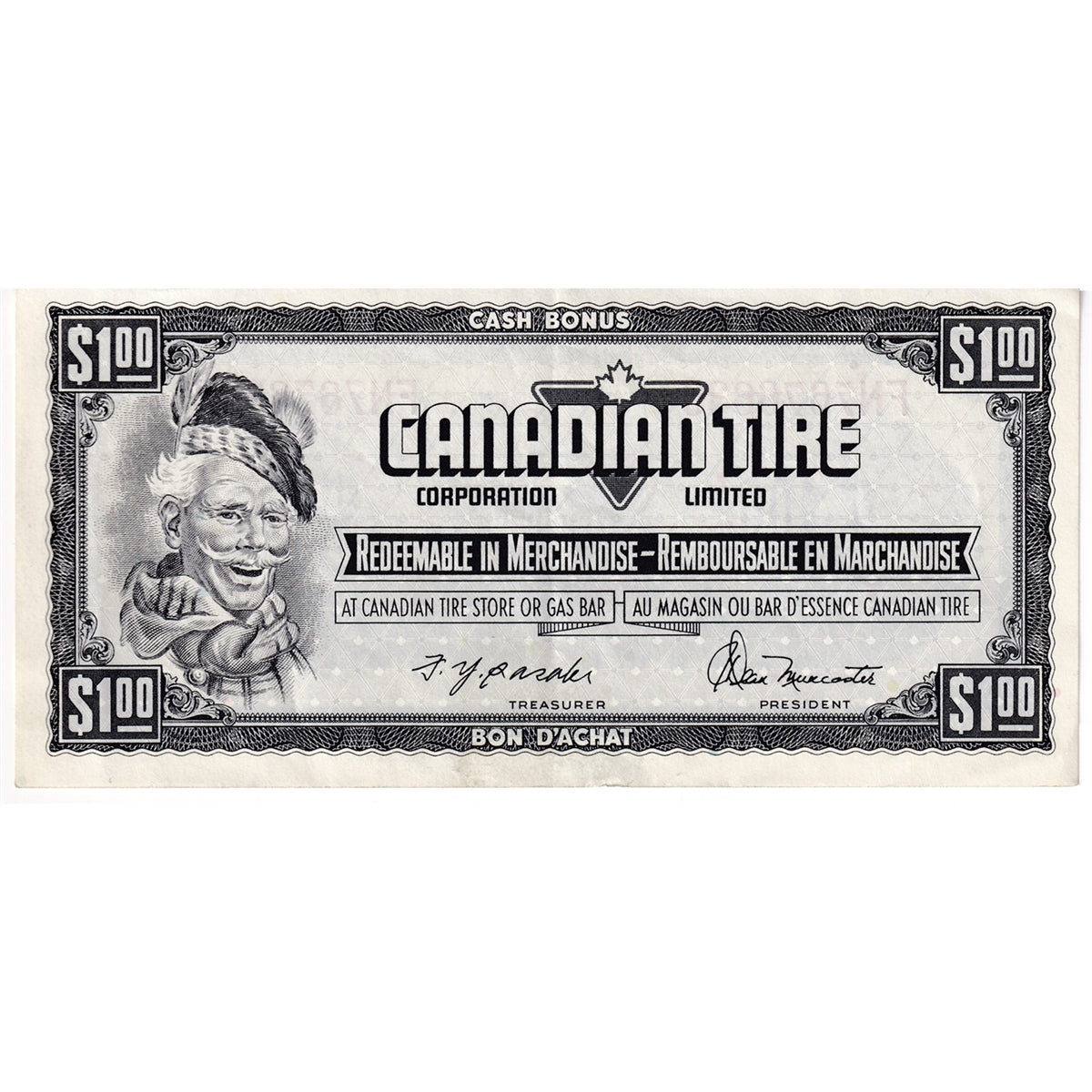 S4-F-FN 1974 Canadian Tire Coupon $1.00 Extra Fine