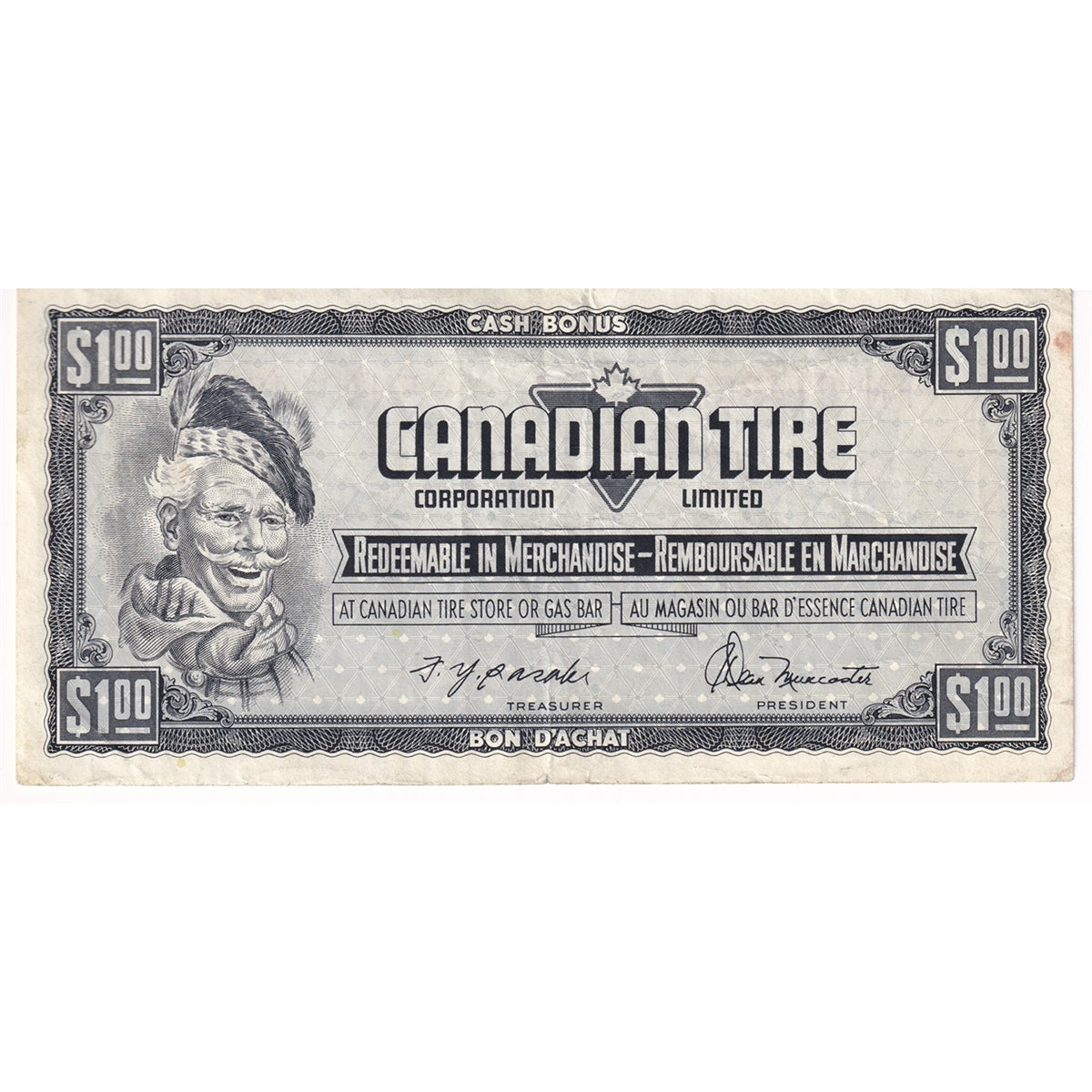 S4-F-FN 1974 Canadian Tire Coupon $1.00 Very Fine