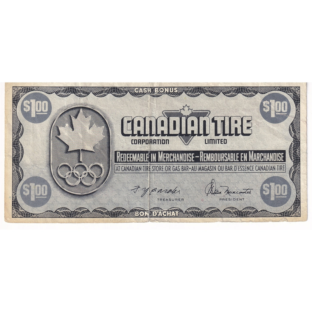 S5-F-ON 1976 Canadian Tire Coupon $1.00 F-VF
