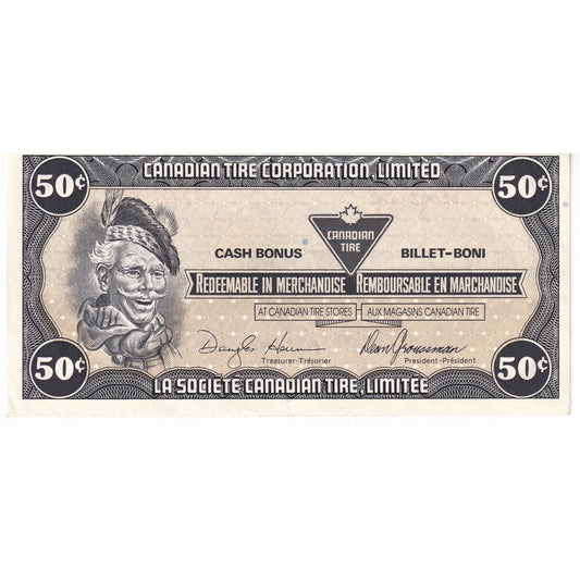 S8-E-DZ1 White C 1985 Canadian Tire Coupon 50 Cents AU-UNC