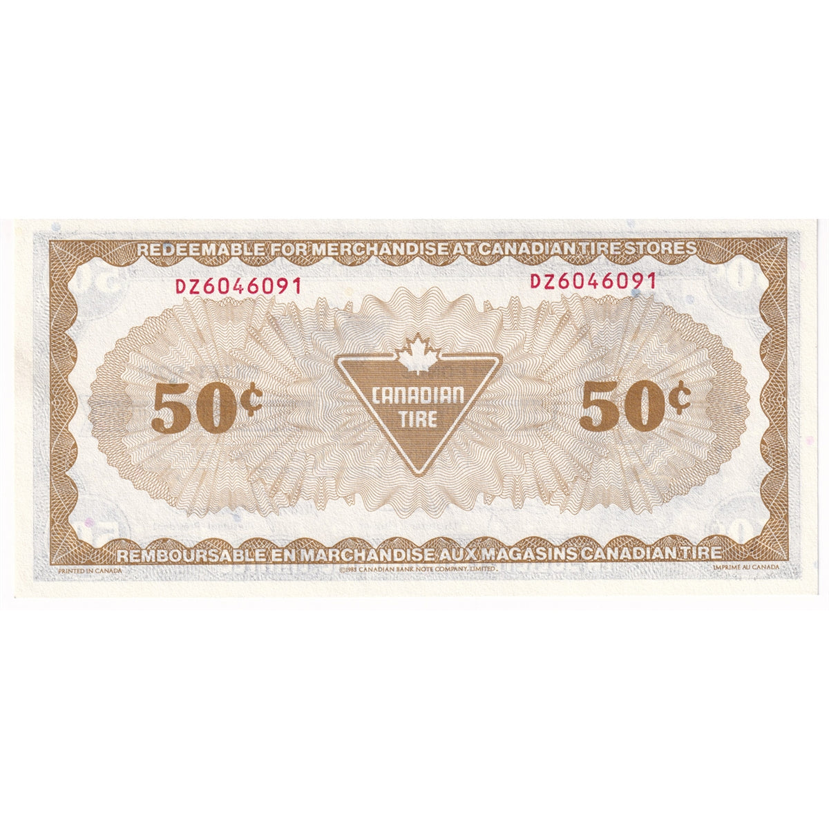 S8-E-DZ2 Black C 1985 Canadian Tire Coupon 50 Cents Uncirculated