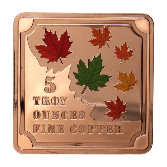 Maple Leaves Stackable 5oz. .999 Fine Copper Square Bar