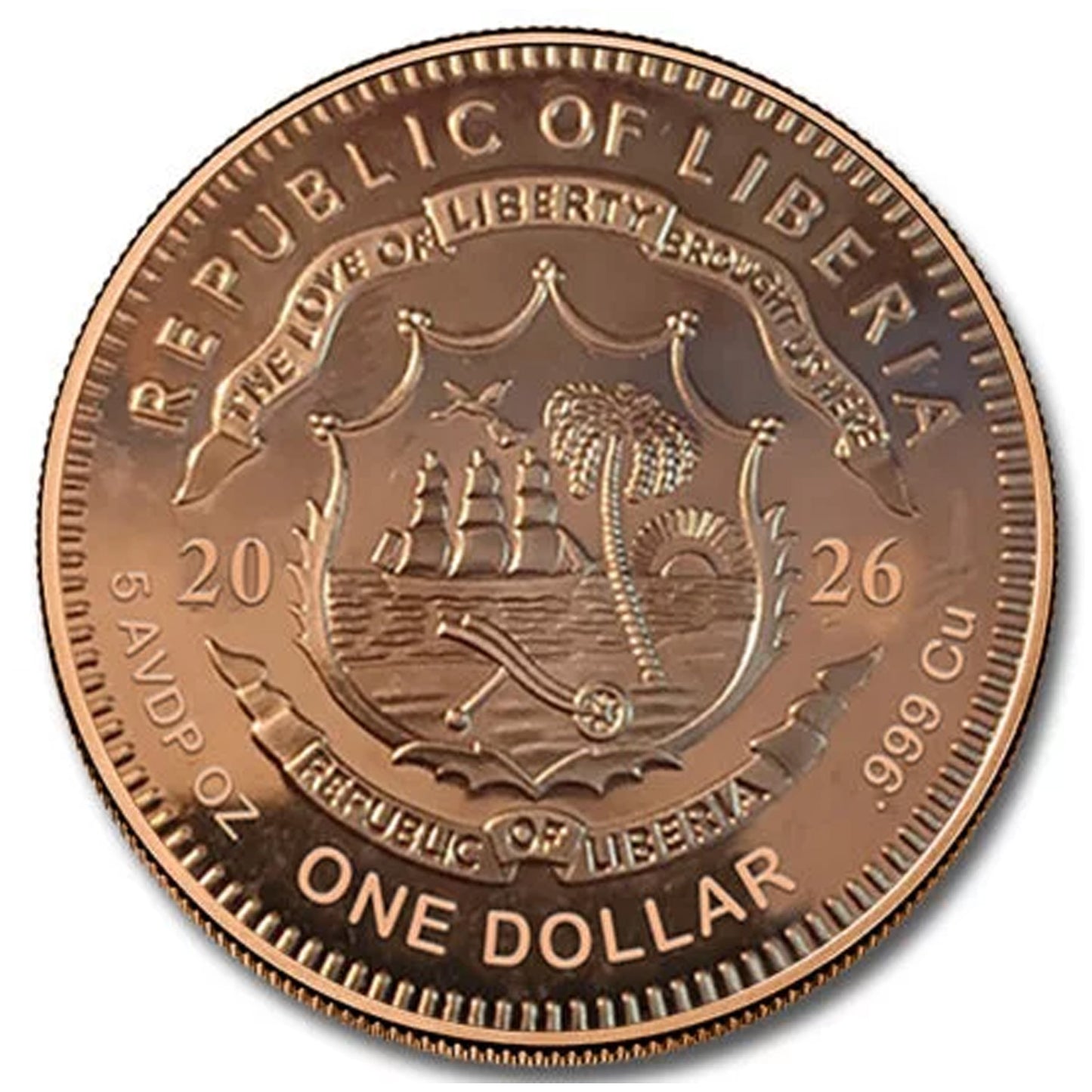 2026 Liberia Sugar Skull Serenity Coloured 5oz. AVDP .999 Fine Copper Coin