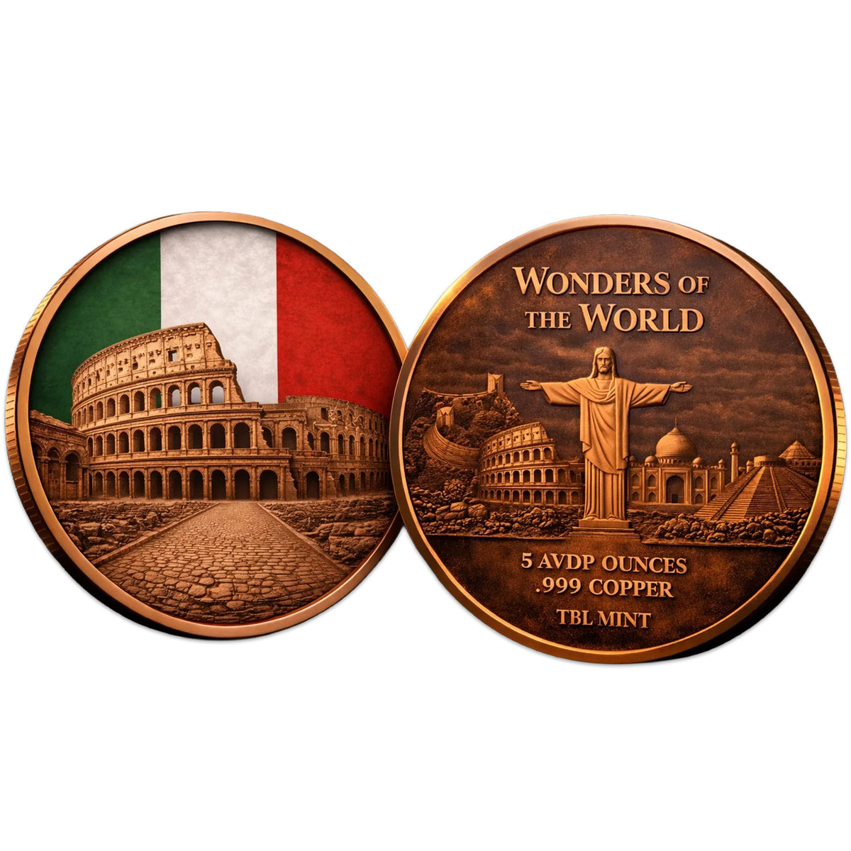 Wonders Of The World - The Colosseum 5oz. AVDP .999 Fine Copper Round