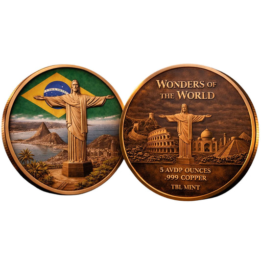 Wonders Of The World - Christ The Redeemer 5oz. AVDP .999 Fine Copper Round
