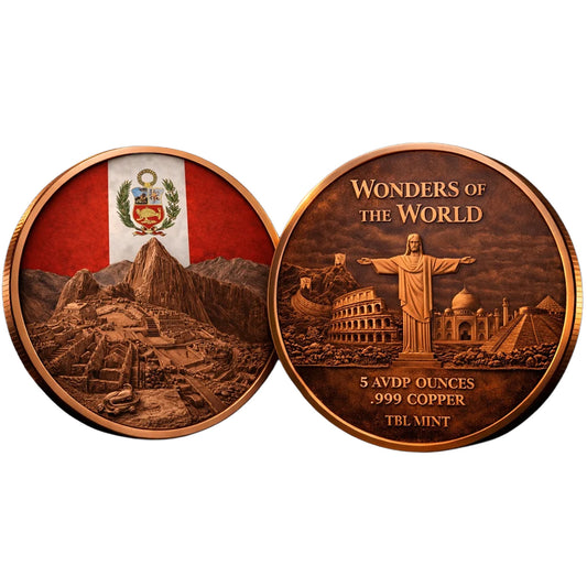 Wonders Of The World - Machu Picchu 5oz. AVDP .999 Fine Copper Round
