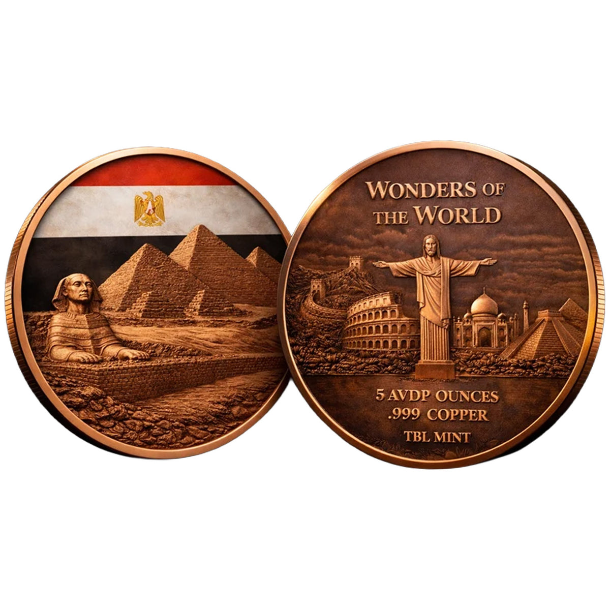 Wonders Of The World - Great Pyramids Of Giza 5oz. AVDP .999 Fine Copper Round
