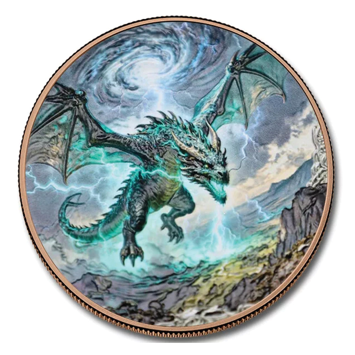 Dragon Flight Coloured High Relief 5oz. AVDP .999 Fine Copper Medal