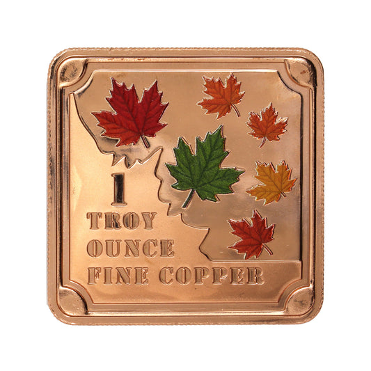 Maple Leaves Stackable 1oz. .999 Fine Copper Square Bar