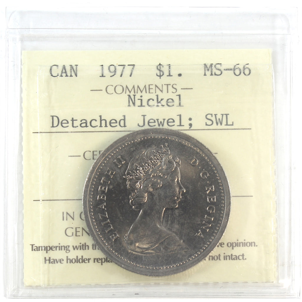 1977 SWL; Detached Jewel (V3) Canada Nickel Dollar ICCS Certified MS66