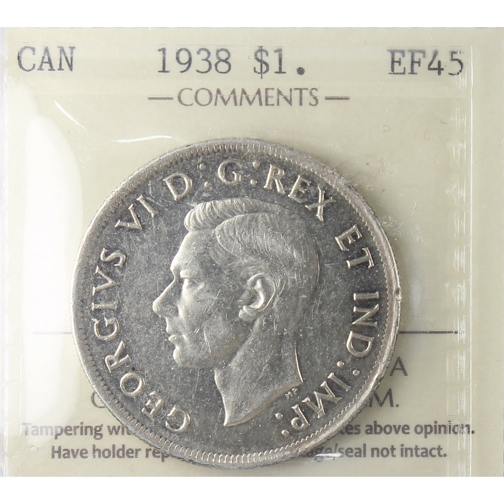 1938 Canada Dollar ICCS Certified EF45