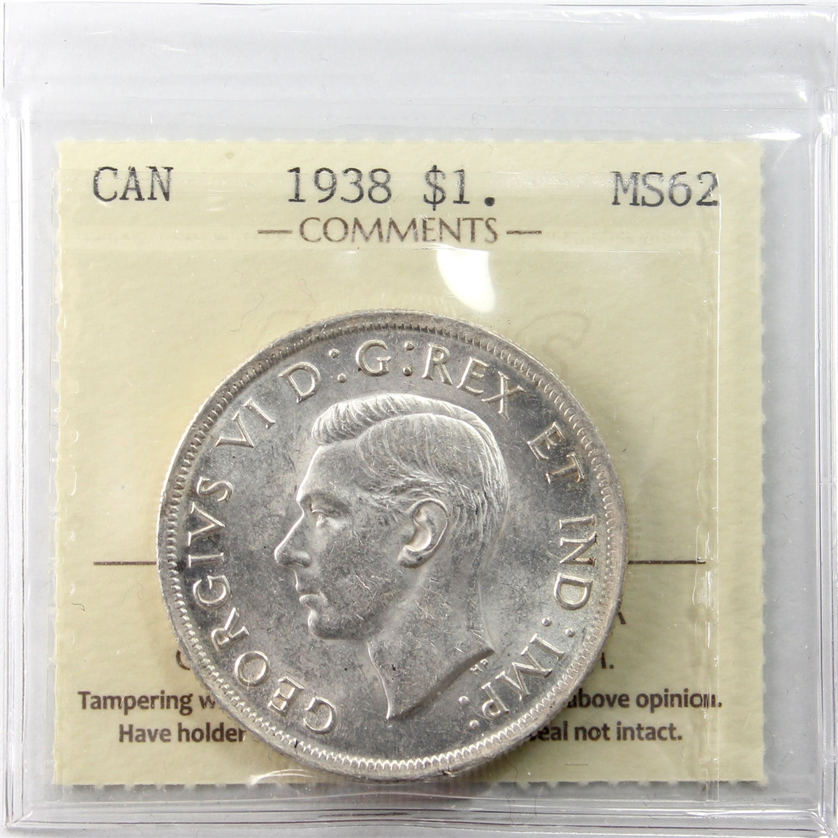 1938 Canada Dollar ICCS Certified MS62