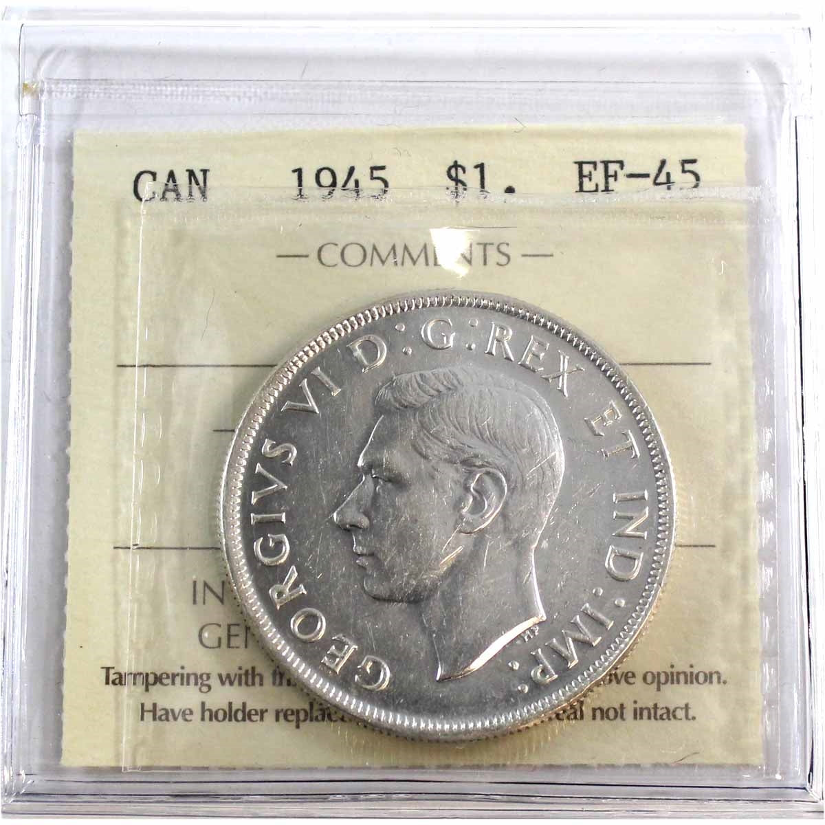 1945 5/5 Canada Dollar ICCS Certified EF45