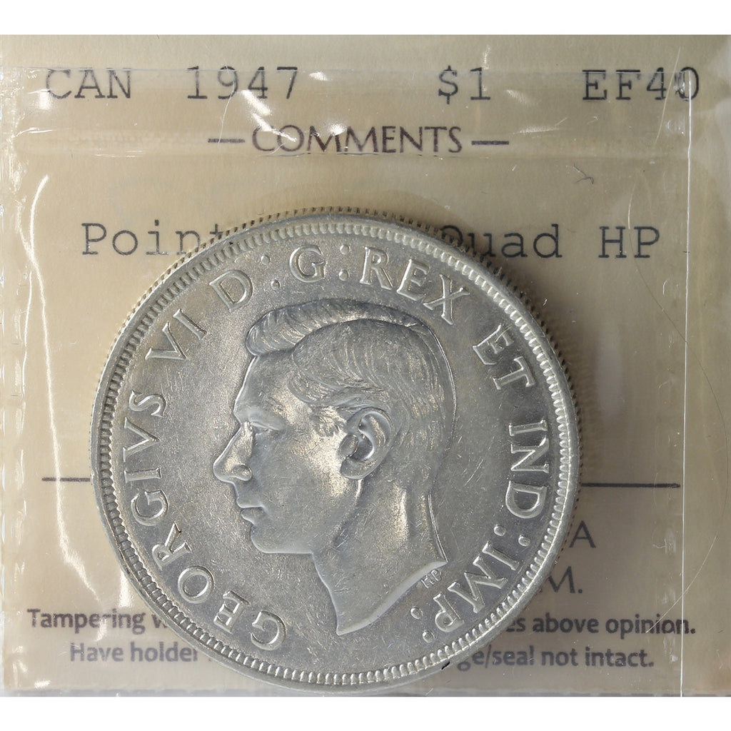 1947 Pointed 7, Quadruple Punch HP Canada Dollar ICCS Certified EF40