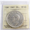 1947 Pointed 7 Canada Dollar ICCS Certified EF40