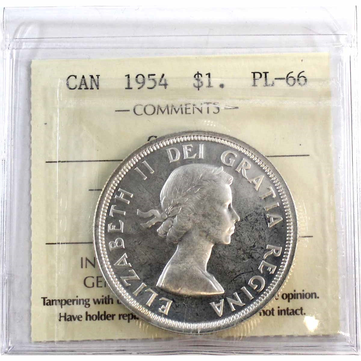 1954 Canada Dollar ICCS Certified PL66 Cameo