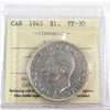 1945 5/5 Canada Dollar ICCS Certified VF30