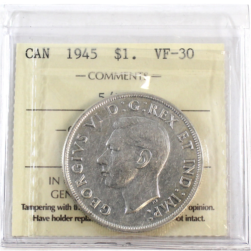 1945 5/5 Canada Dollar ICCS Certified VF30