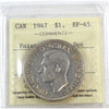 1947 Pointed 7 with Dot Canada Dollar ICCS Certified EF45