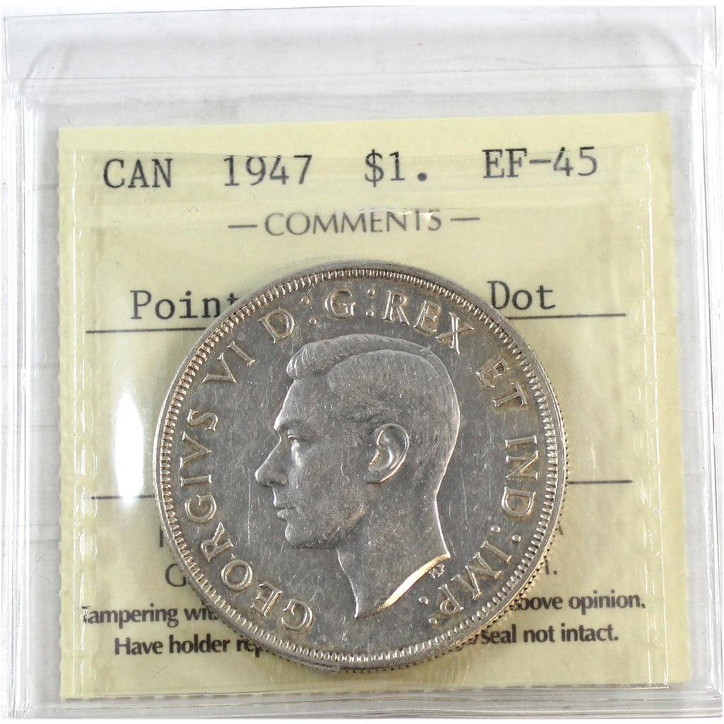 1947 Pointed 7 with Dot Canada Dollar ICCS Certified EF45