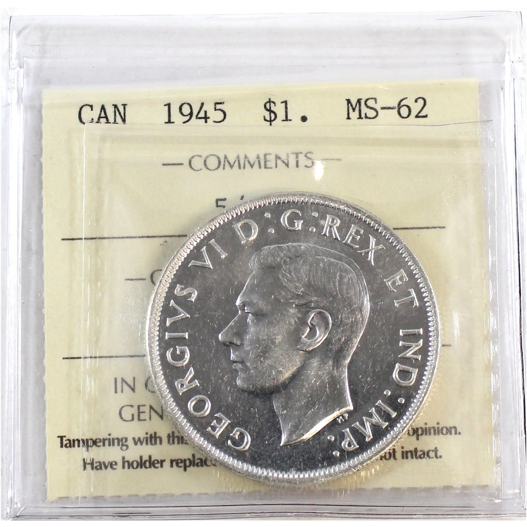 1945 5/5 Canada Dollar ICCS Certified MS62