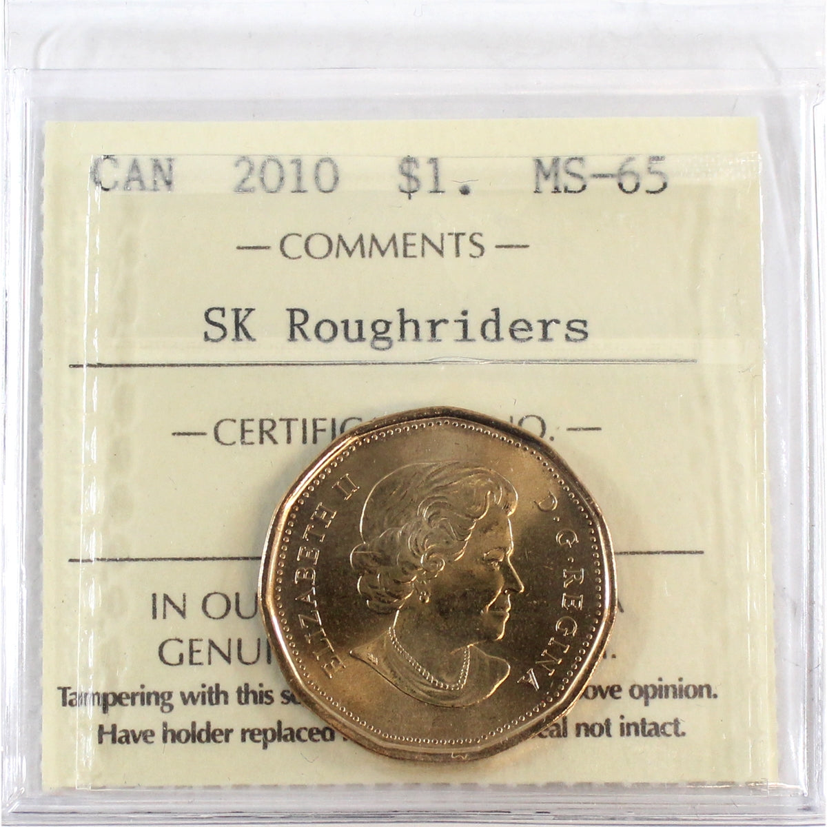 2010 Saskatchewan Roughriders Canada Dollar ICCS Certified MS-65 ...