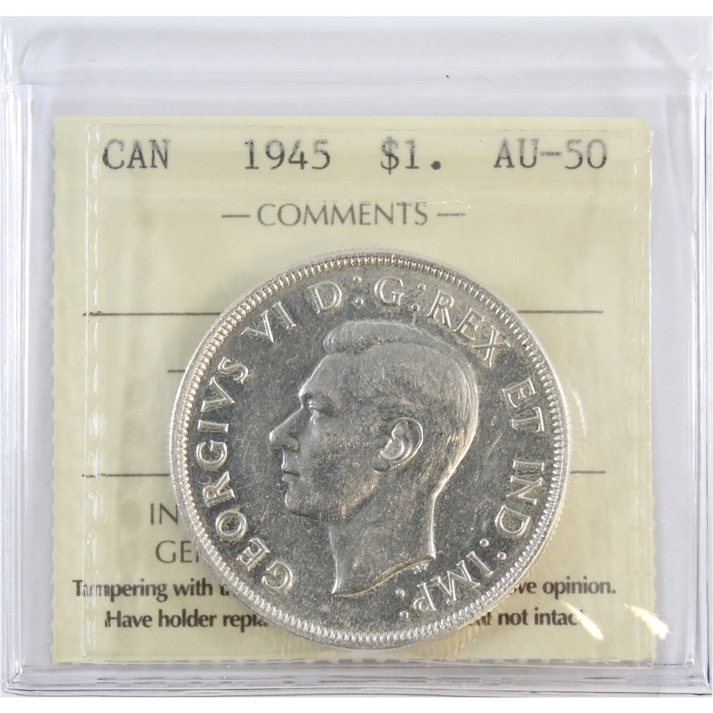 1945 Canada Dollar ICCS Certified AU50
