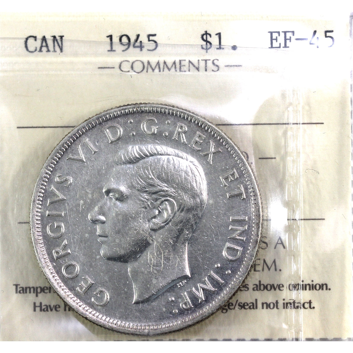 1945 Canada Dollar ICCS Certified EF45