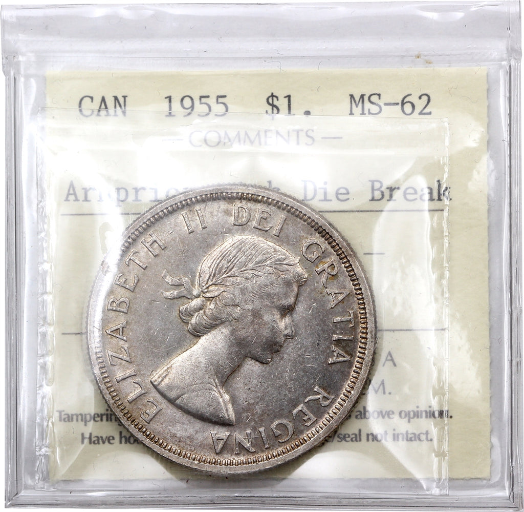 1955 Arnprior With Die Breaks Canada Dollar ICCS Certified MS62