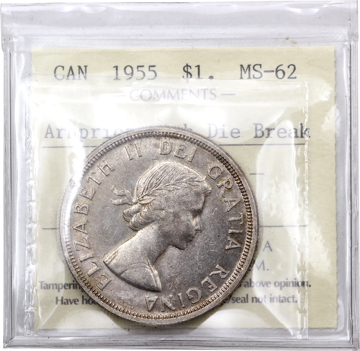 1955 Arnprior With Die Breaks Canada Dollar ICCS Certified MS62