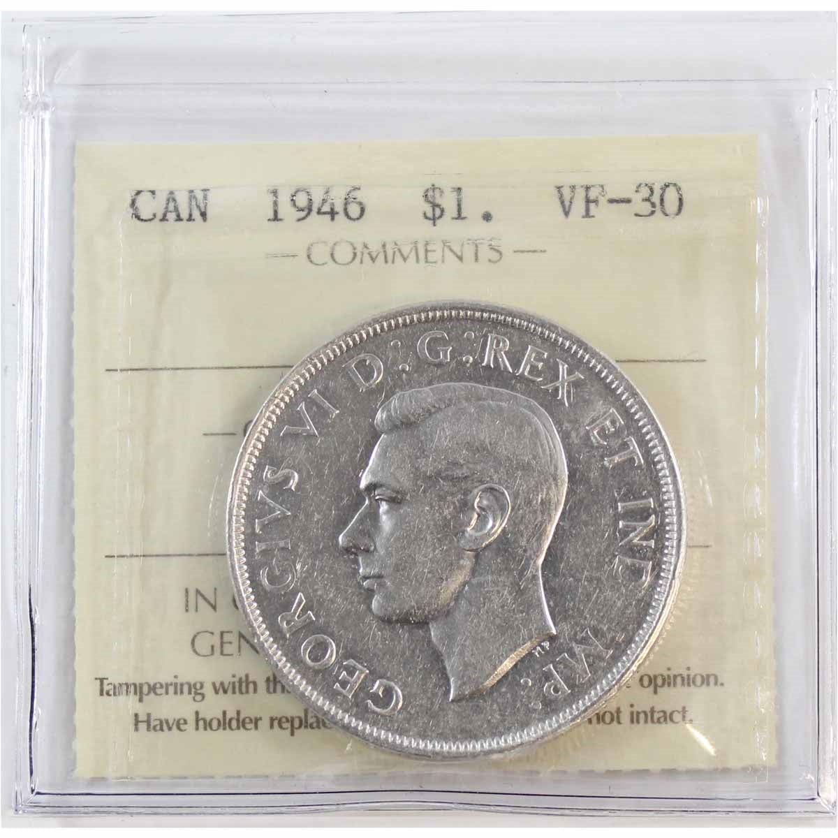 1946 Canada Dollar ICCS Certified VF30