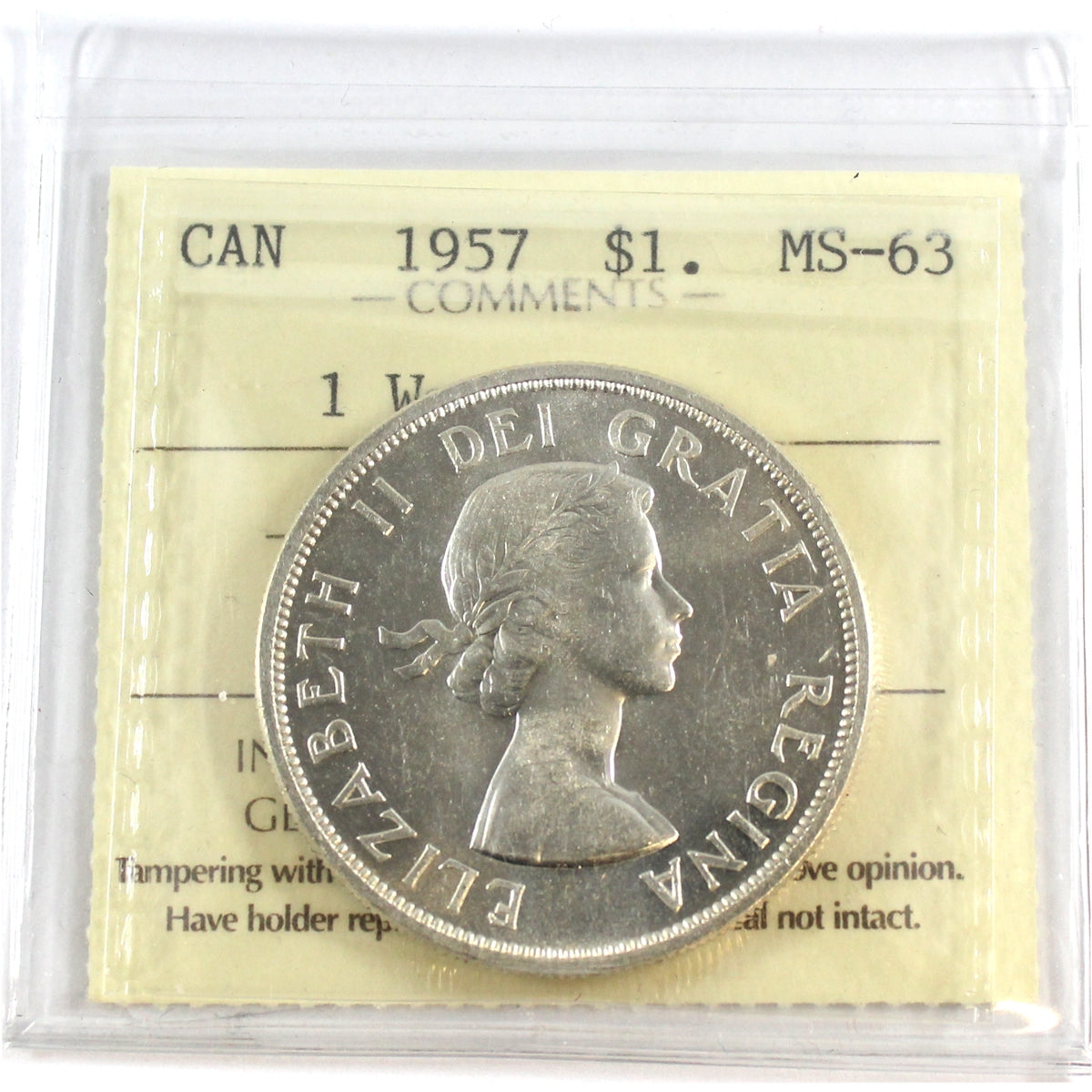 1957 1 WL Canada Dollar ICCS Certified MS63