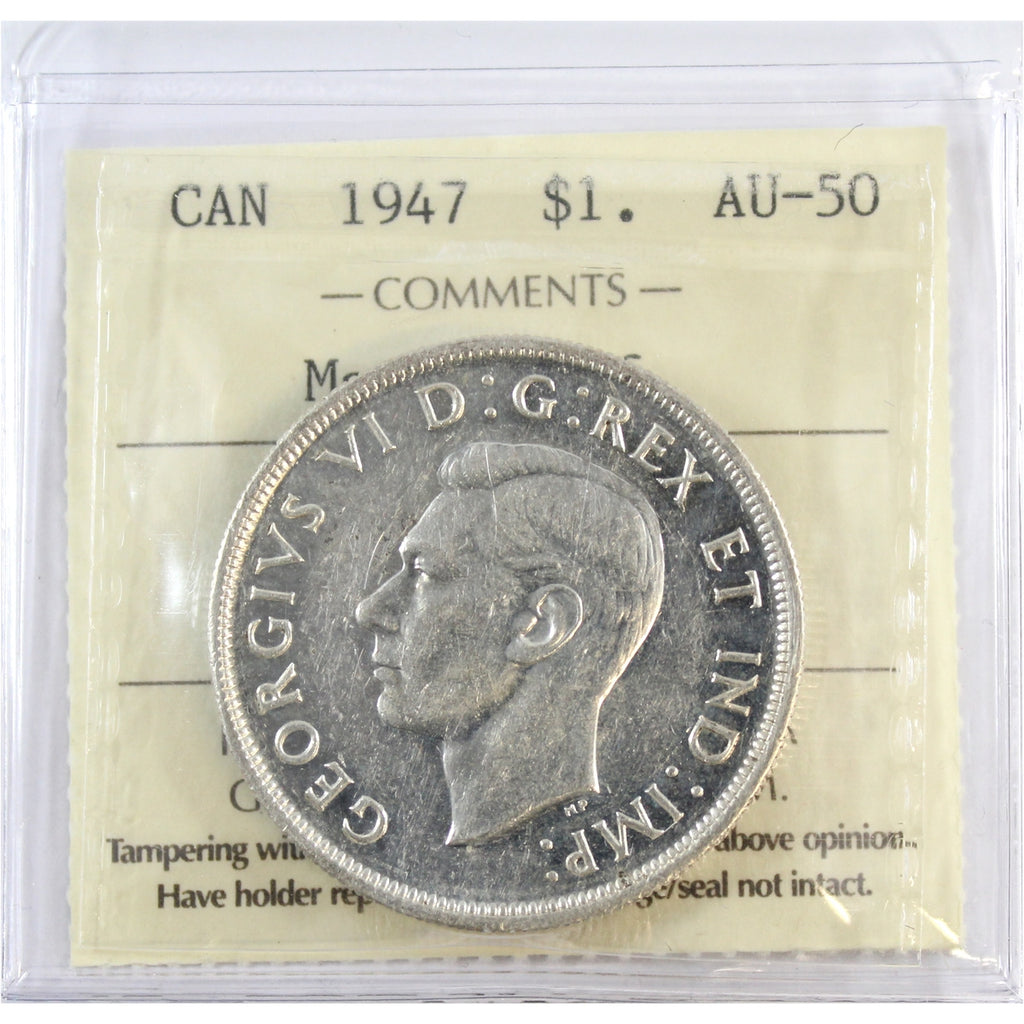 1947 Maple Leaf Canada Dollar ICCS Certified AU50