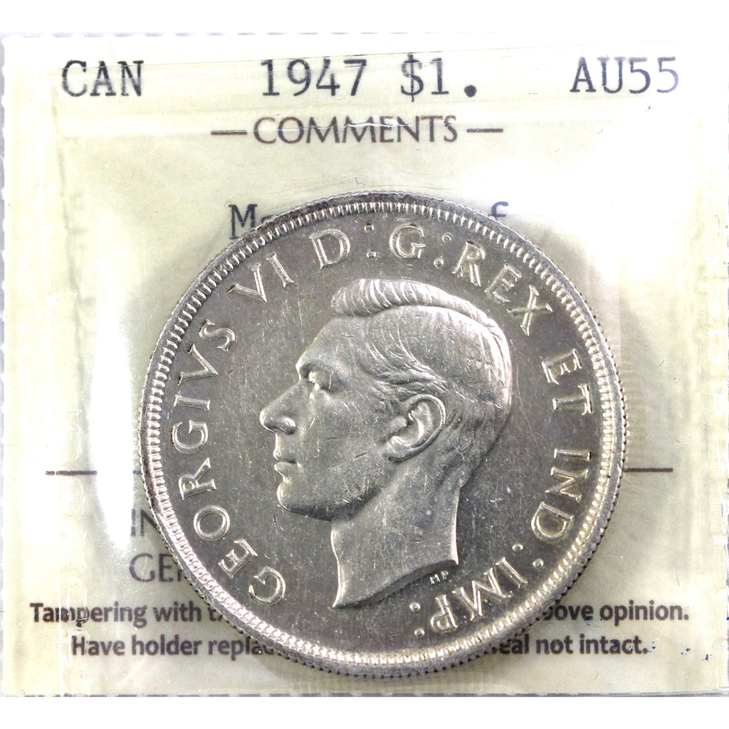 1947 Maple Leaf Canada Dollar ICCS Certified AU55