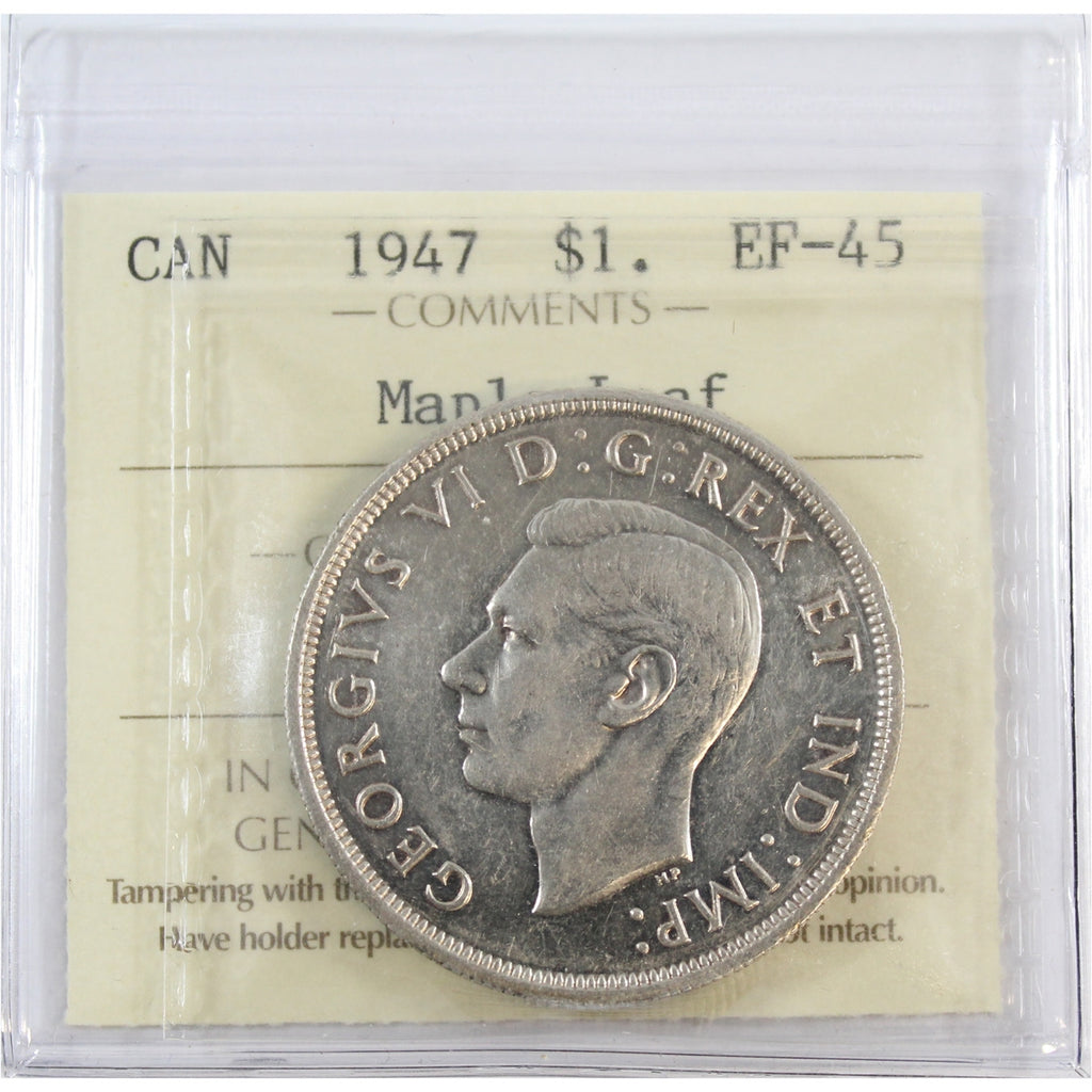 1947 Maple Leaf Canada Dollar ICCS Certified EF45